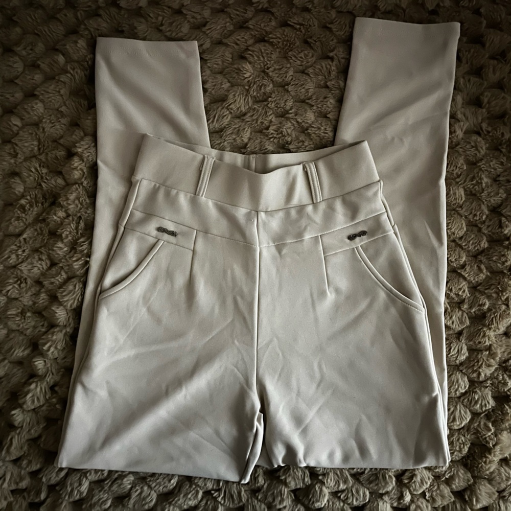 Elegant Cream trousers with Bow Detail